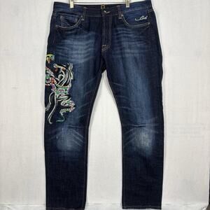 Ed Hardy Christian Audigier Jeans 36x32 Y2K Panther Attack Tiger Cobra Tattoo